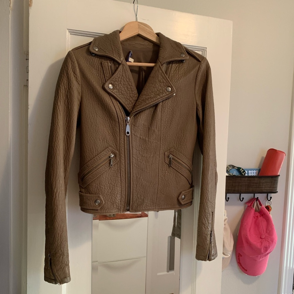 Chic Rebecca Minkoff Taupe Leather Moto Jacket - Size Small